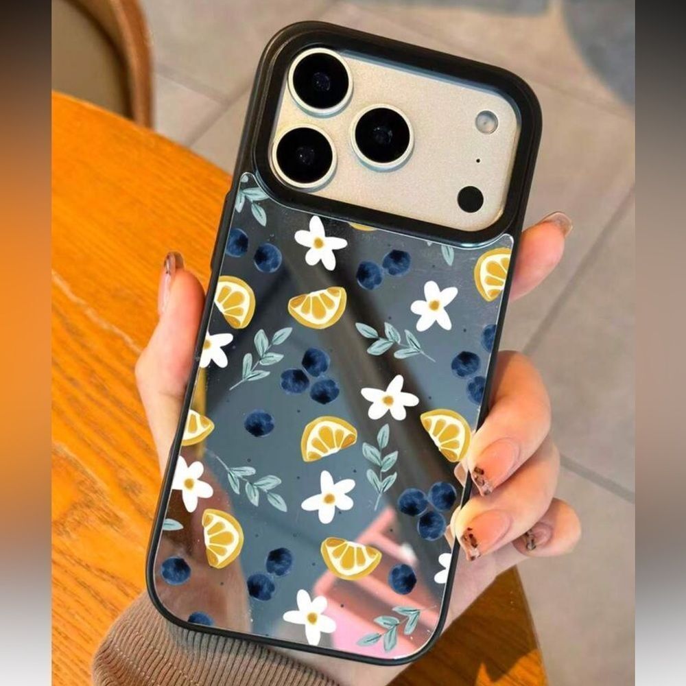 Free People Black Phone Case with Yellow Lemon & White Floral Print